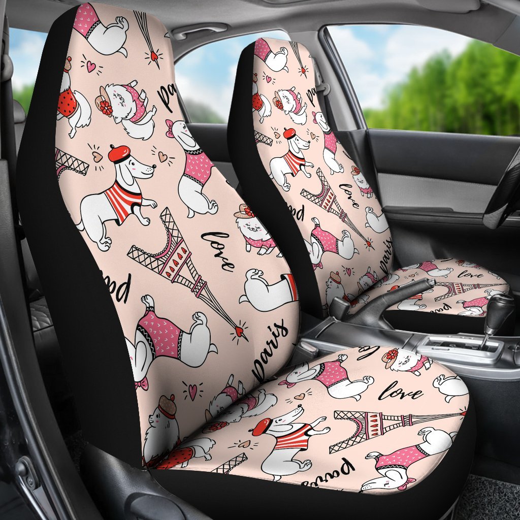 Paris Dog Pattern Print Universal Fit Car Seat Covers-grizzshop