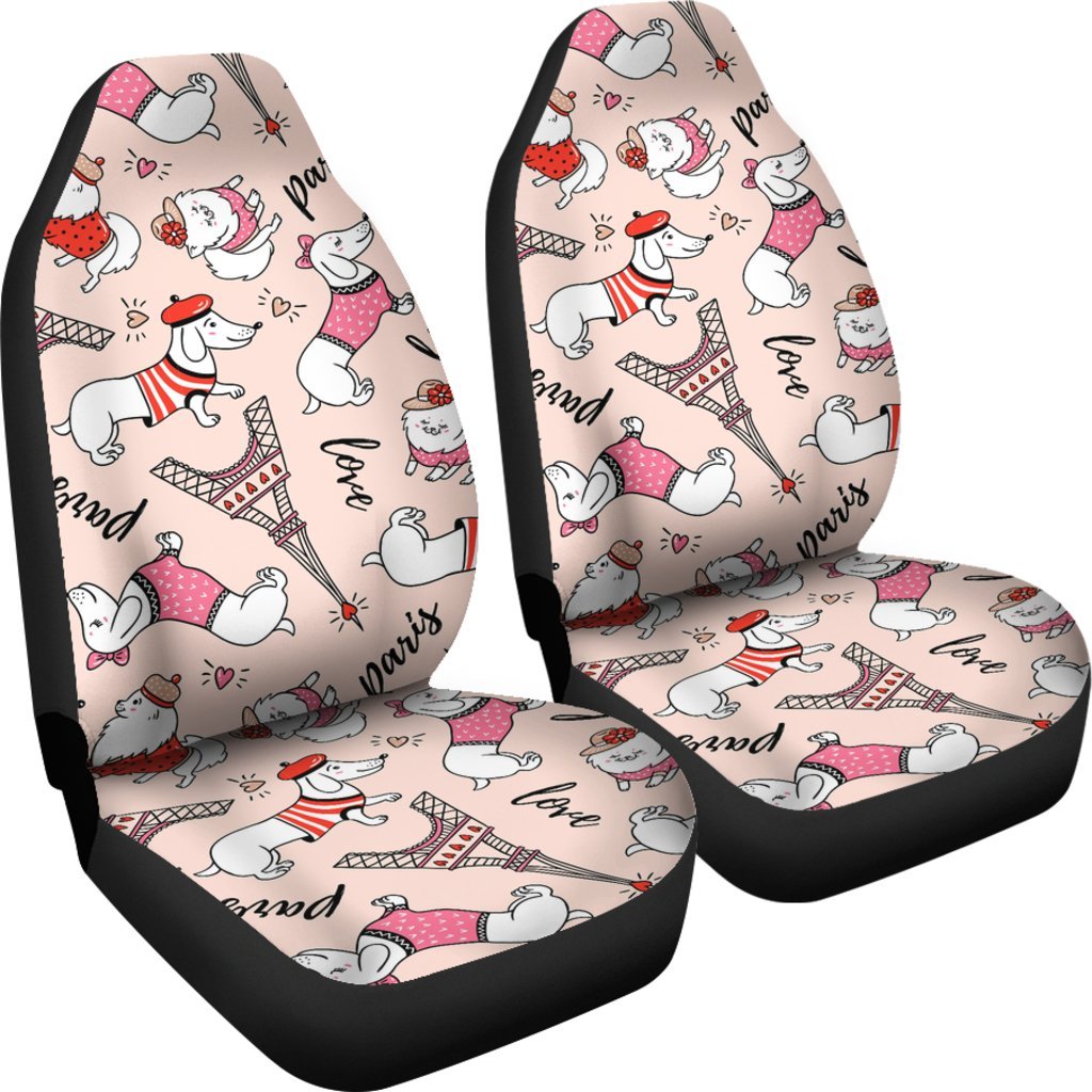 Paris Dog Pattern Print Universal Fit Car Seat Covers-grizzshop