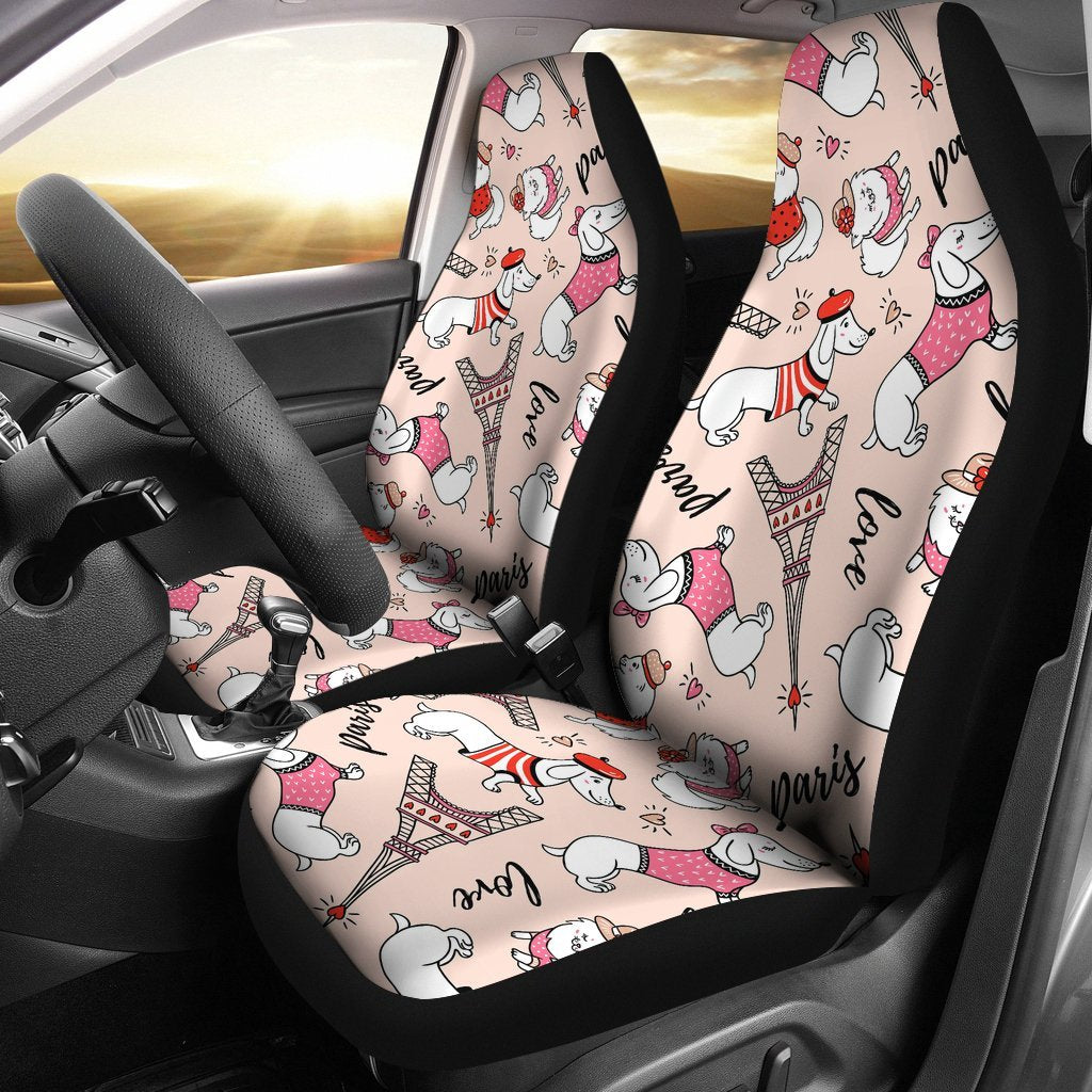 Paris Dog Pattern Print Universal Fit Car Seat Covers-grizzshop