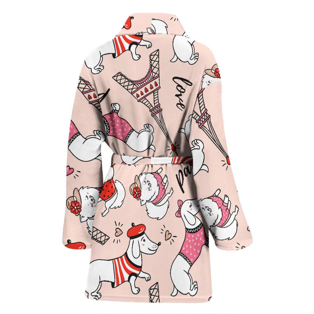 Paris Dog Pattern Print Women Long Robe-grizzshop