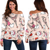 Paris Dog Pattern Print Women Off Shoulder Sweatshirt-grizzshop