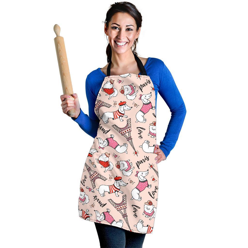 Paris Dog Pattern Print Women's Apron-grizzshop