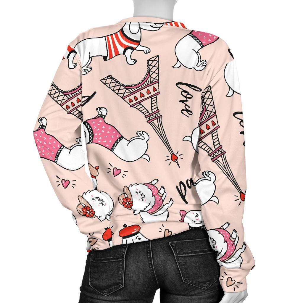 Paris Dog Pattern Print Women's Sweatshirt-grizzshop