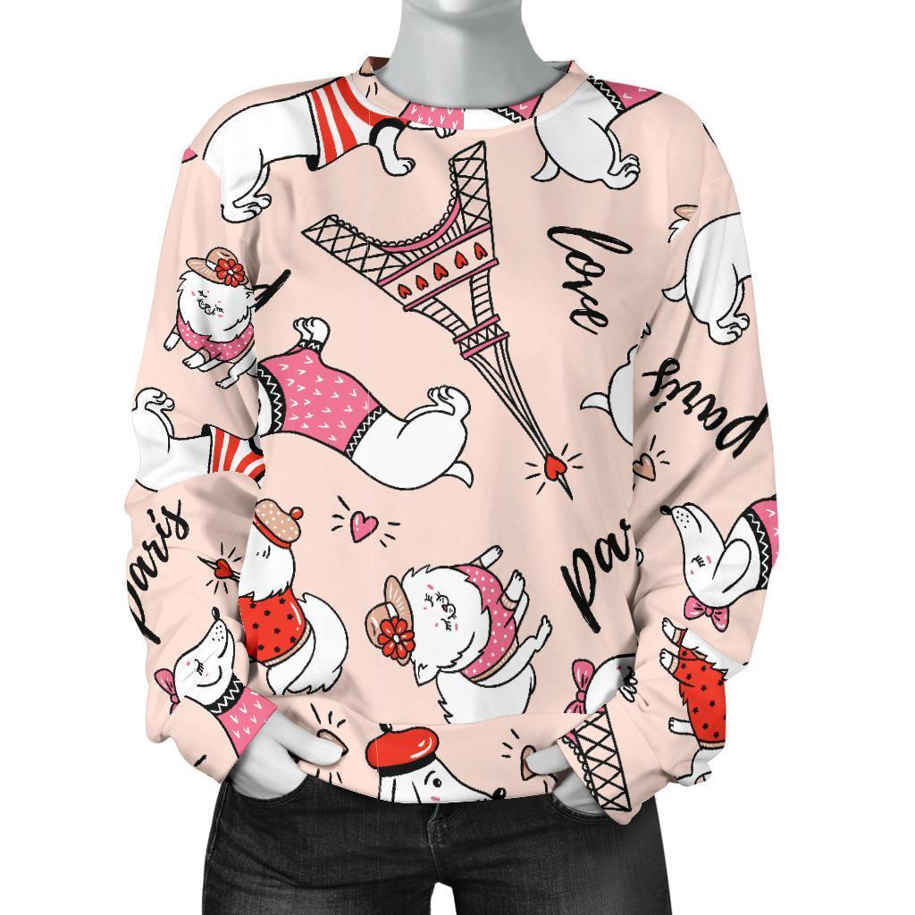 Paris Dog Pattern Print Women's Sweatshirt-grizzshop