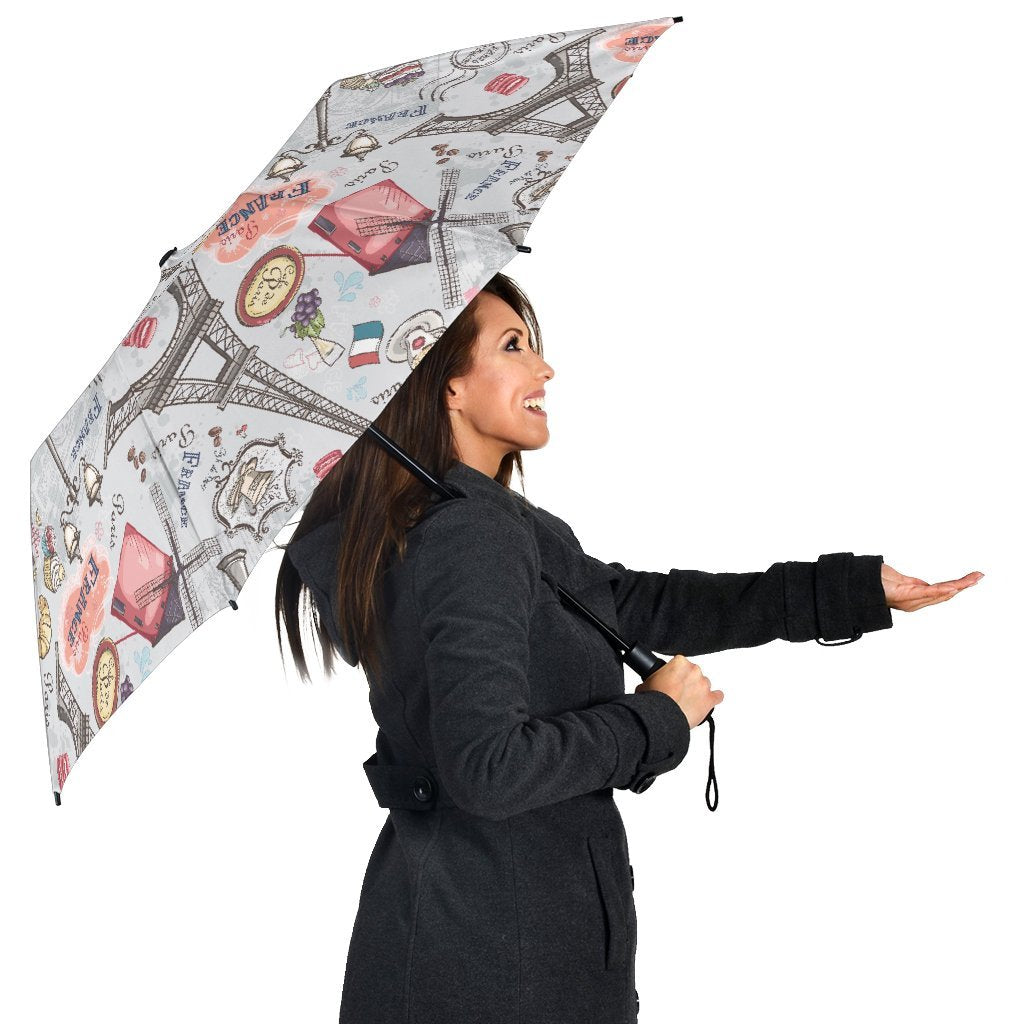 Paris France Pattern Print Automatic Foldable Umbrella-grizzshop