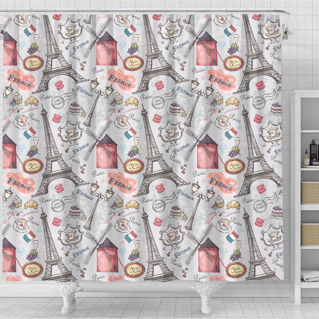 Paris France Pattern Print Bathroom Shower Curtain-grizzshop