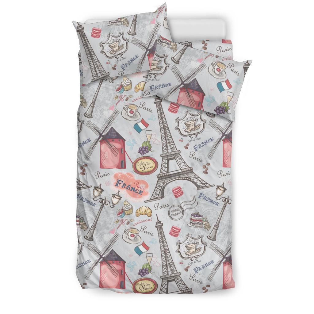 Paris France Pattern Print Duvet Cover Bedding Set-grizzshop