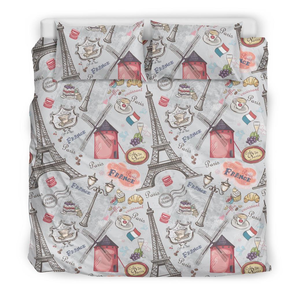 Paris France Pattern Print Duvet Cover Bedding Set-grizzshop