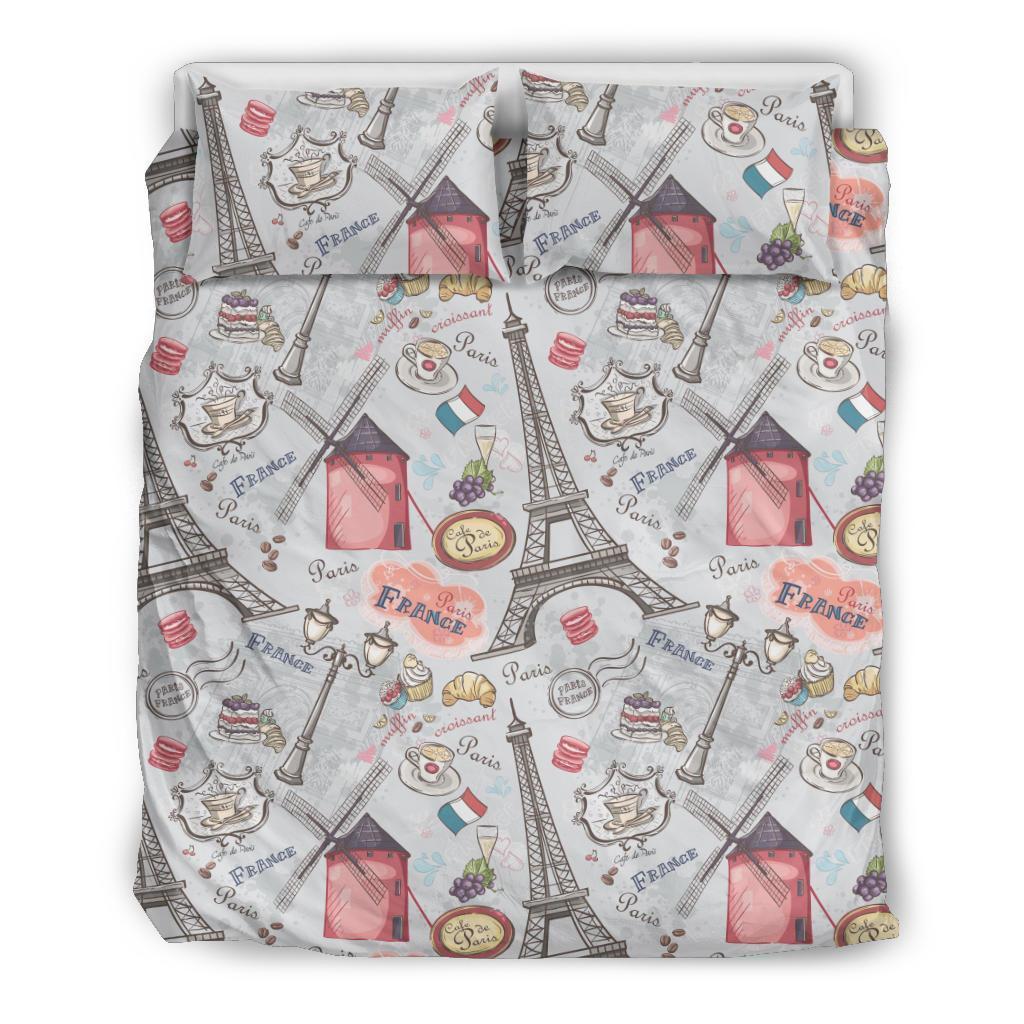 Paris France Pattern Print Duvet Cover Bedding Set-grizzshop