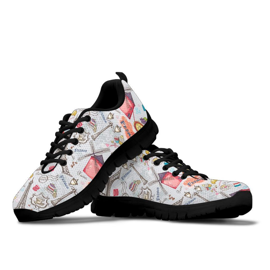 Paris France Pattern Print Sneaker Shoes For Men Women-grizzshop