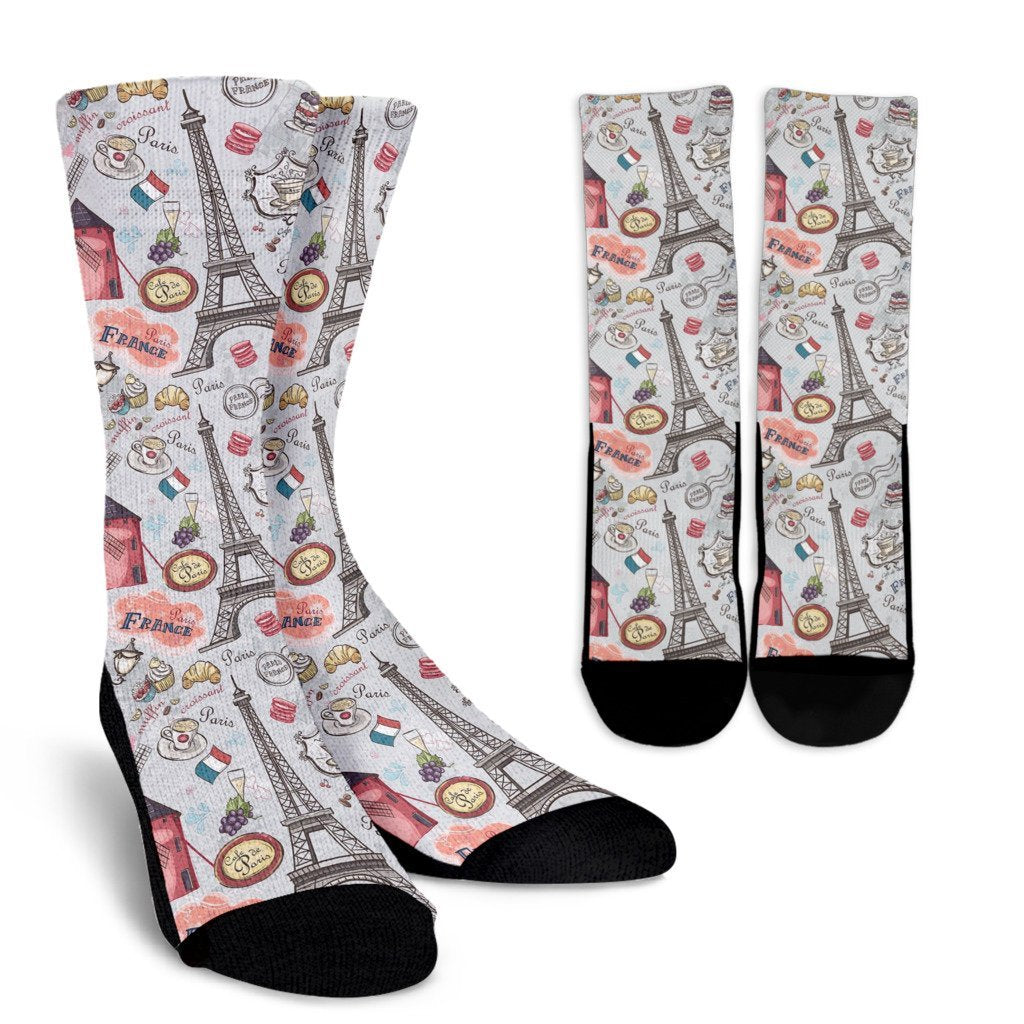 Paris France Pattern Print Unisex Crew Socks-grizzshop