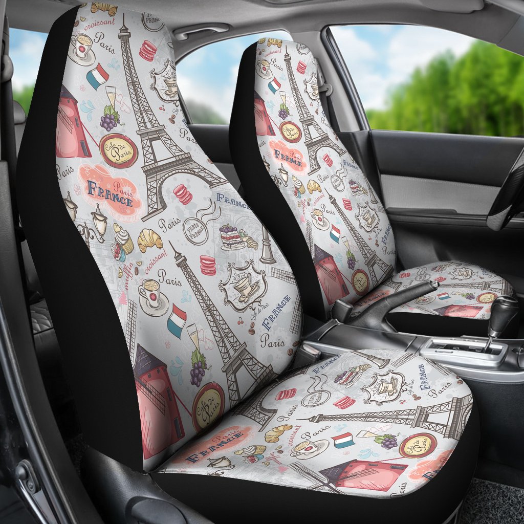 Paris France Pattern Print Universal Fit Car Seat Covers-grizzshop