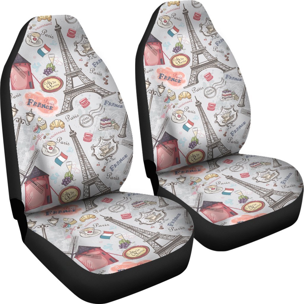 Paris France Pattern Print Universal Fit Car Seat Covers-grizzshop