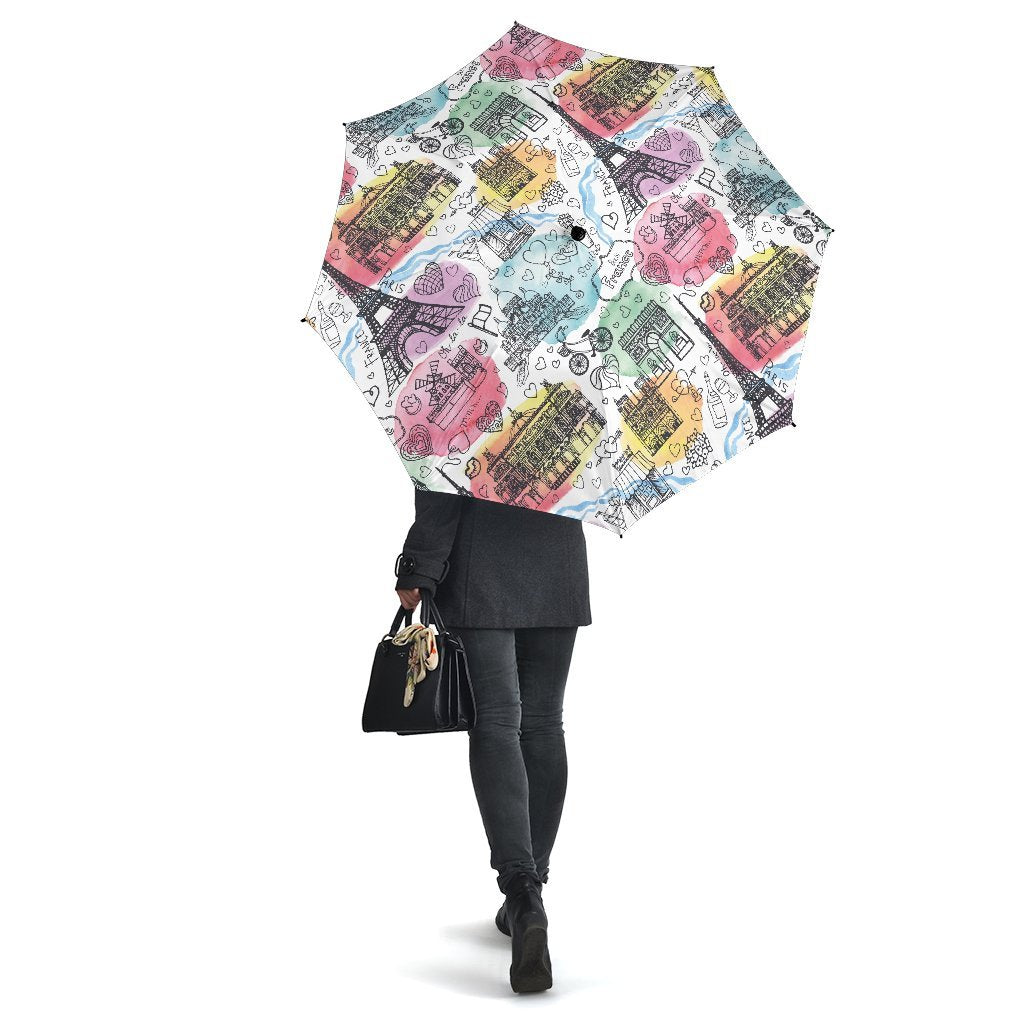 Paris France Print Pattern Automatic Foldable Umbrella-grizzshop