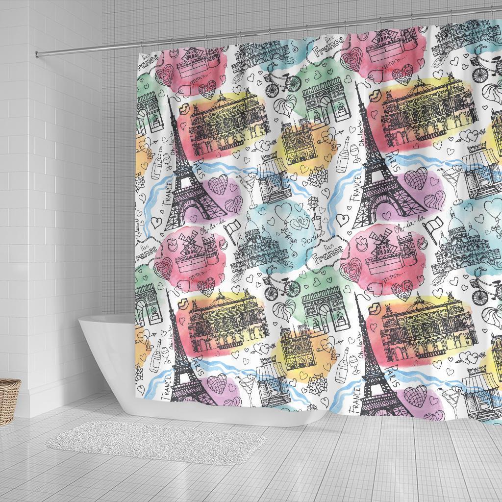 Paris France Print Pattern Bathroom Shower Curtain-grizzshop