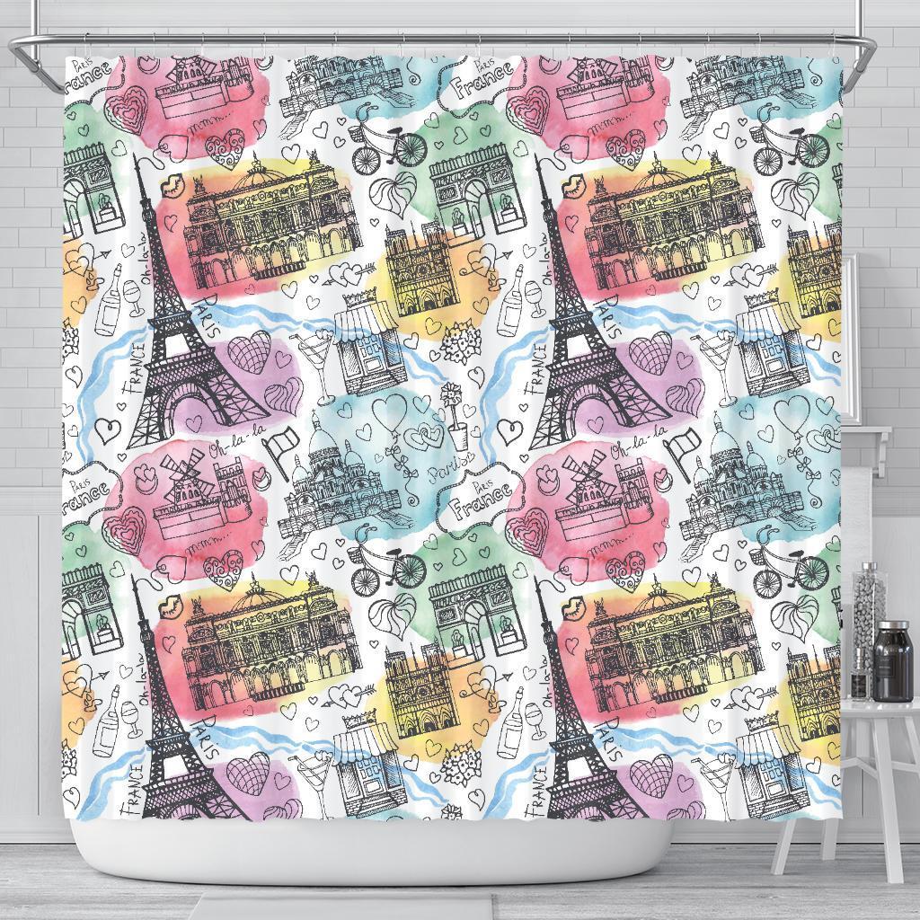 Paris France Print Pattern Bathroom Shower Curtain-grizzshop