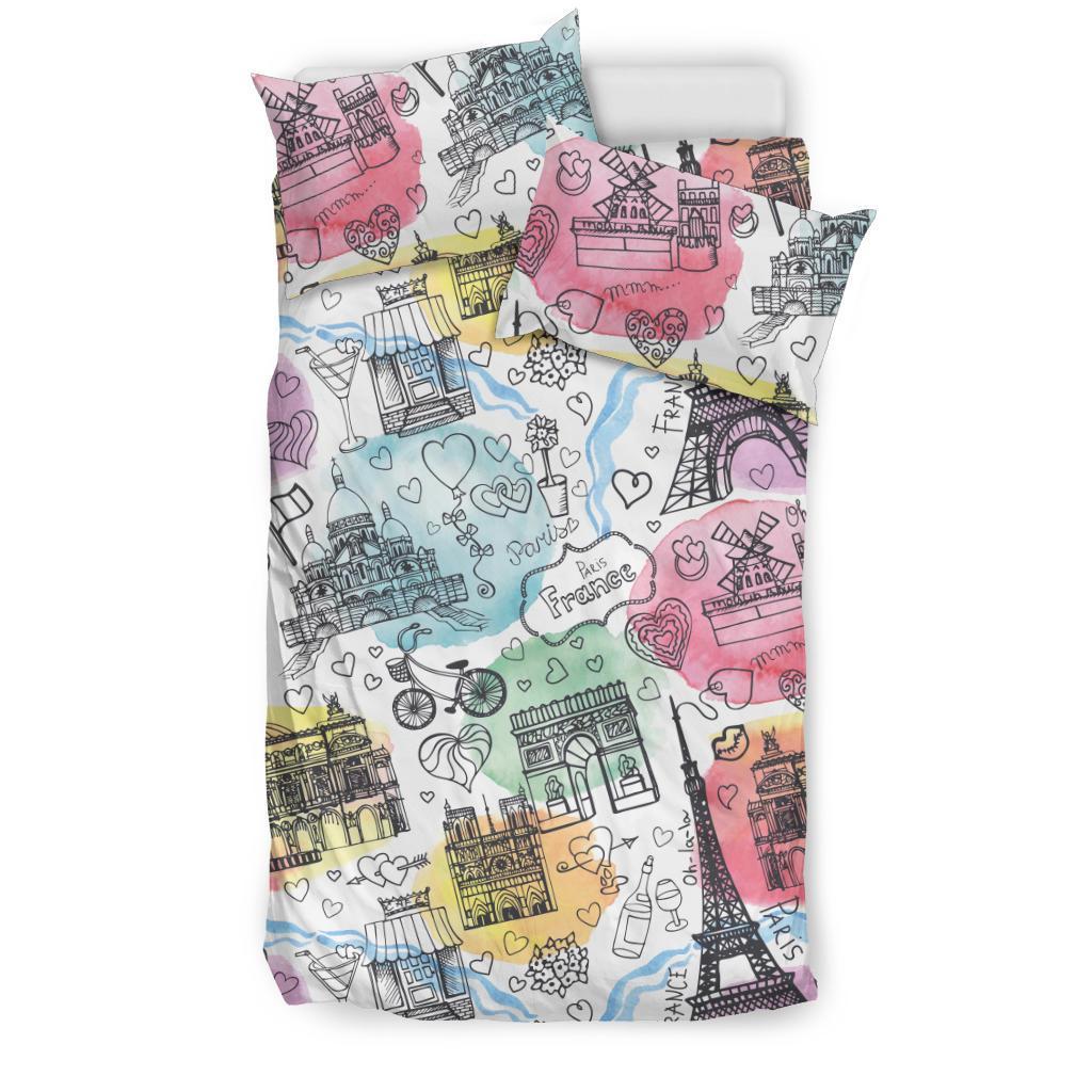 Paris France Print Pattern Duvet Cover Bedding Set-grizzshop