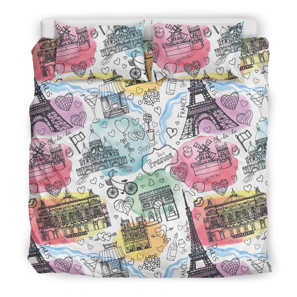 Paris France Print Pattern Duvet Cover Bedding Set-grizzshop