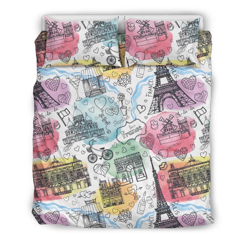 Paris France Print Pattern Duvet Cover Bedding Set-grizzshop