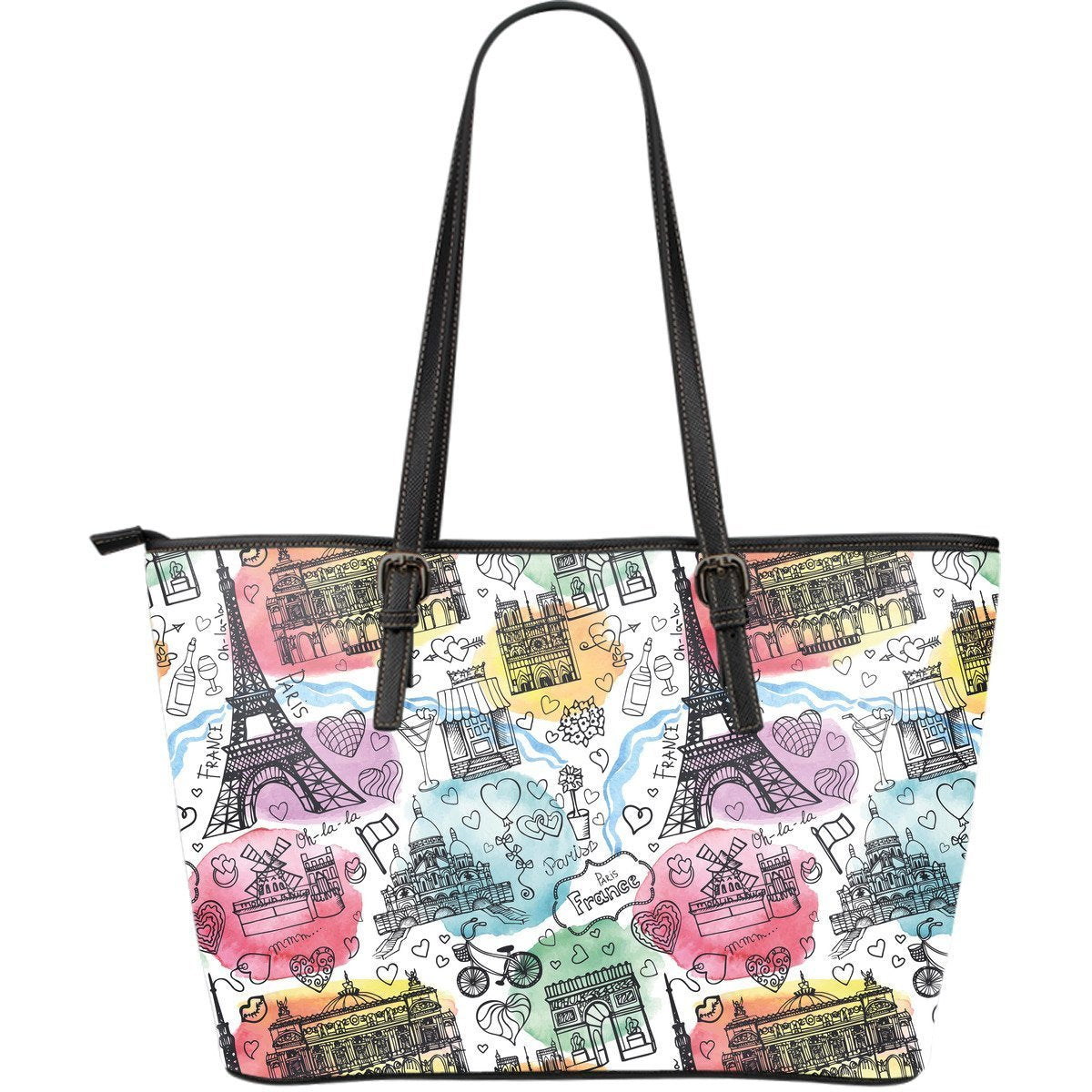 Paris France Print Pattern Leather Tote Bag-grizzshop