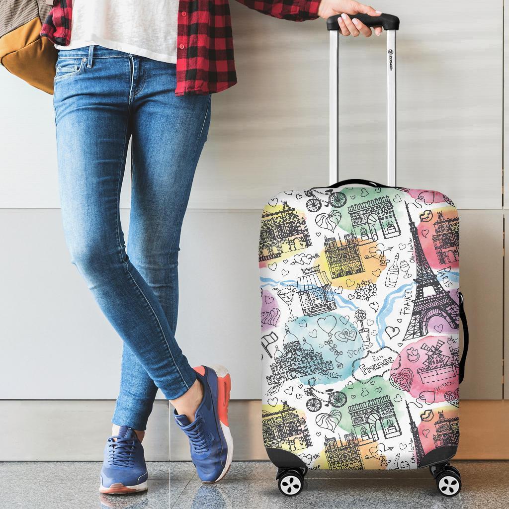 Paris France Print Pattern Luggage Cover Protector-grizzshop