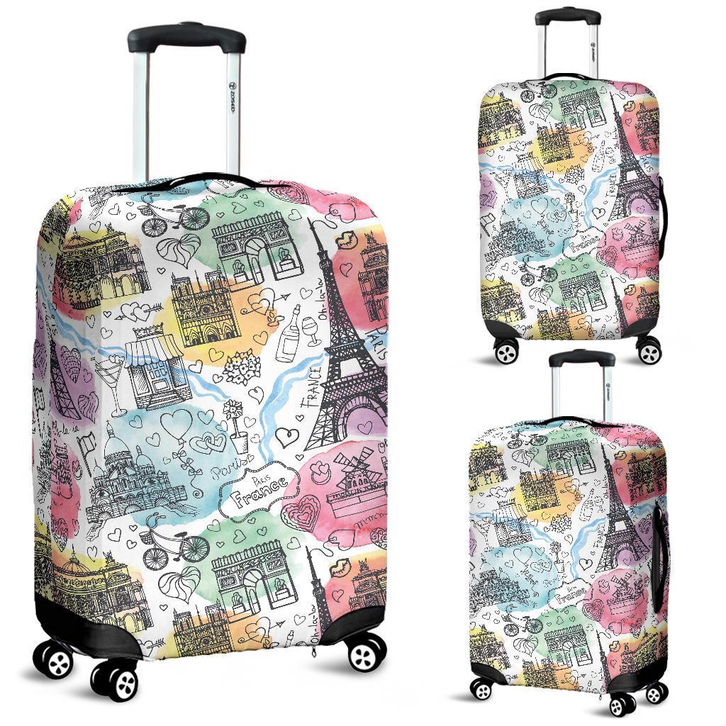 Paris France Print Pattern Luggage Cover Protector-grizzshop