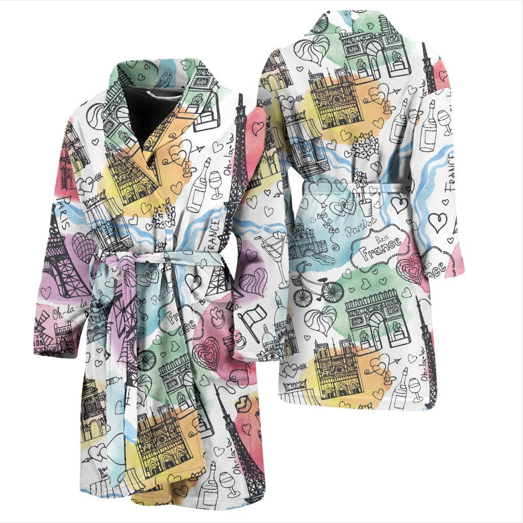 Paris France Print Pattern Men Long Robe-grizzshop