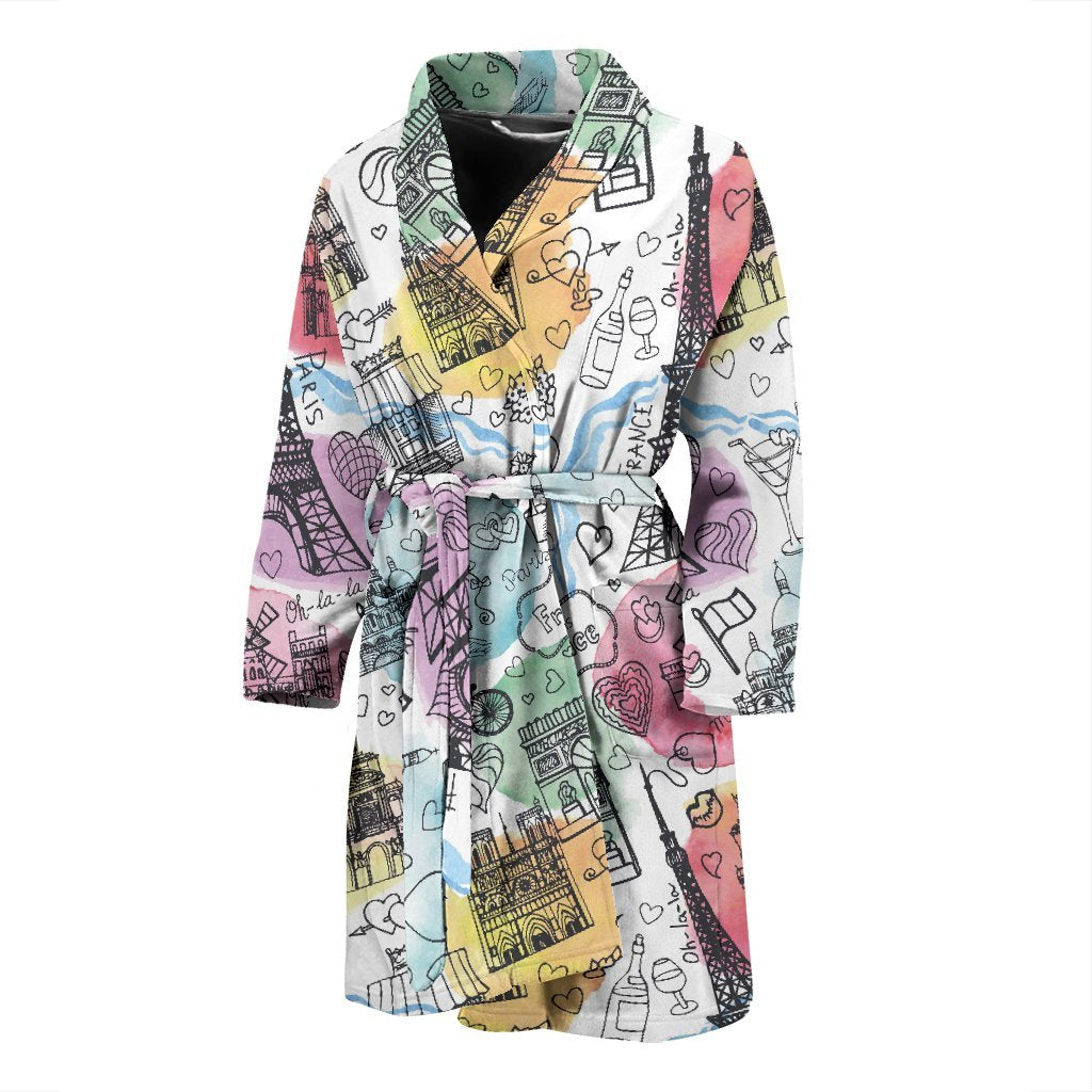 Paris France Print Pattern Men Long Robe-grizzshop