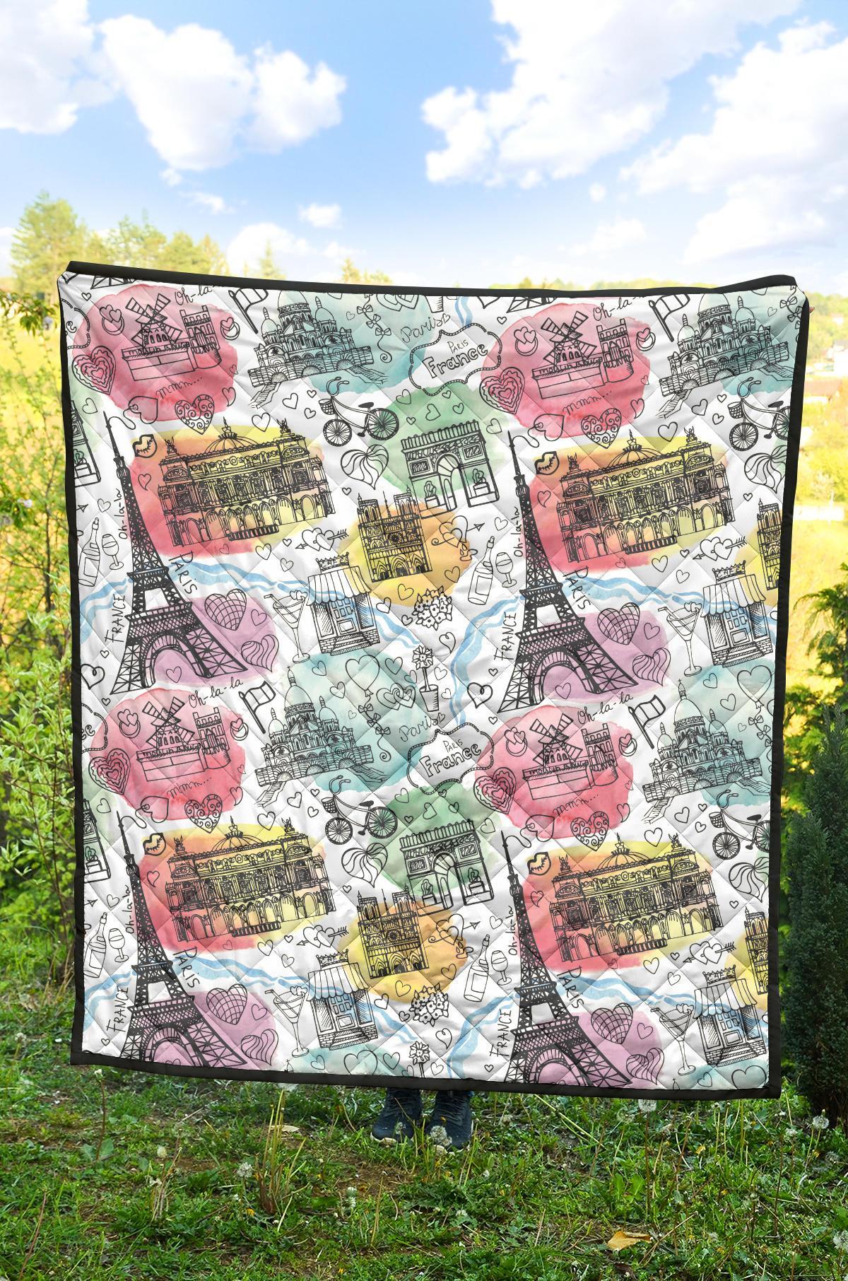 Paris France Print Pattern Quilt-grizzshop