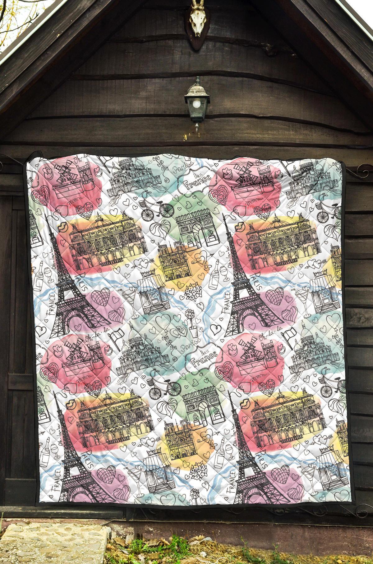 Paris France Print Pattern Quilt-grizzshop