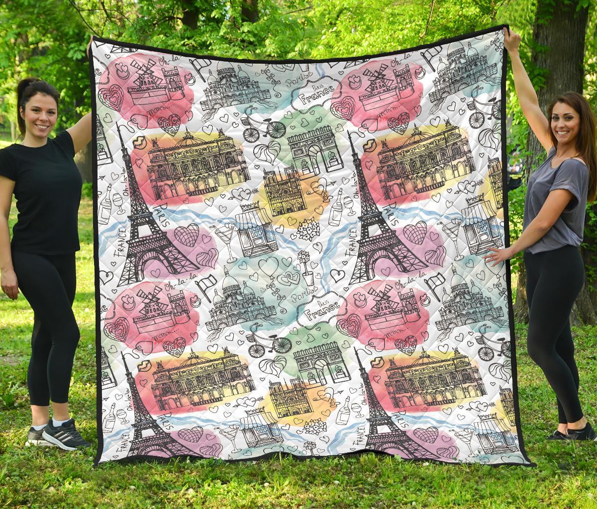 Paris France Print Pattern Quilt-grizzshop