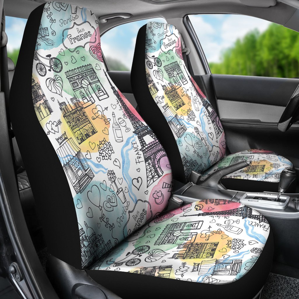 Paris France Print Pattern Universal Fit Car Seat Covers-grizzshop