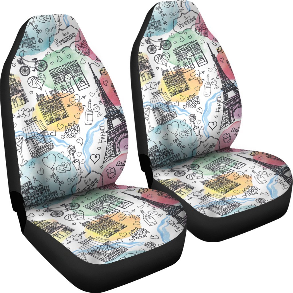 Paris France Print Pattern Universal Fit Car Seat Covers-grizzshop