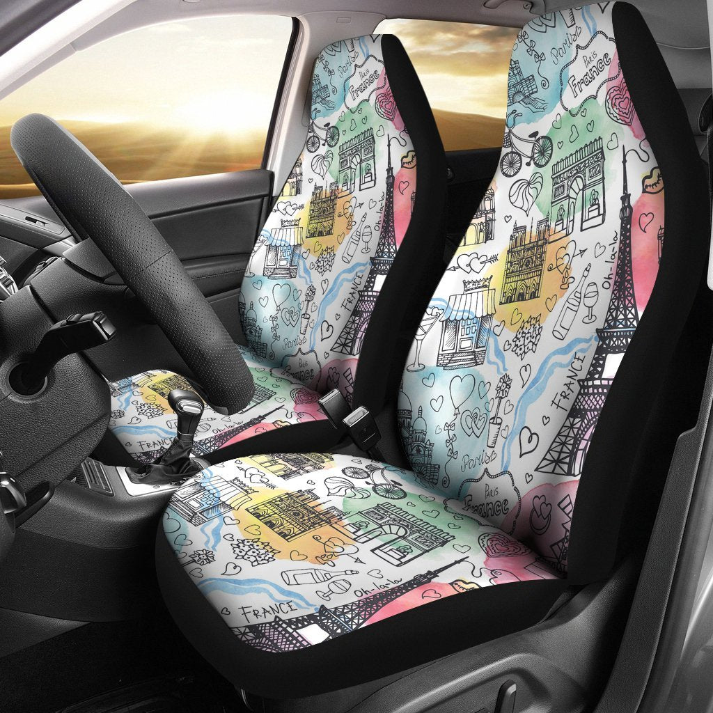 Paris France Print Pattern Universal Fit Car Seat Covers-grizzshop