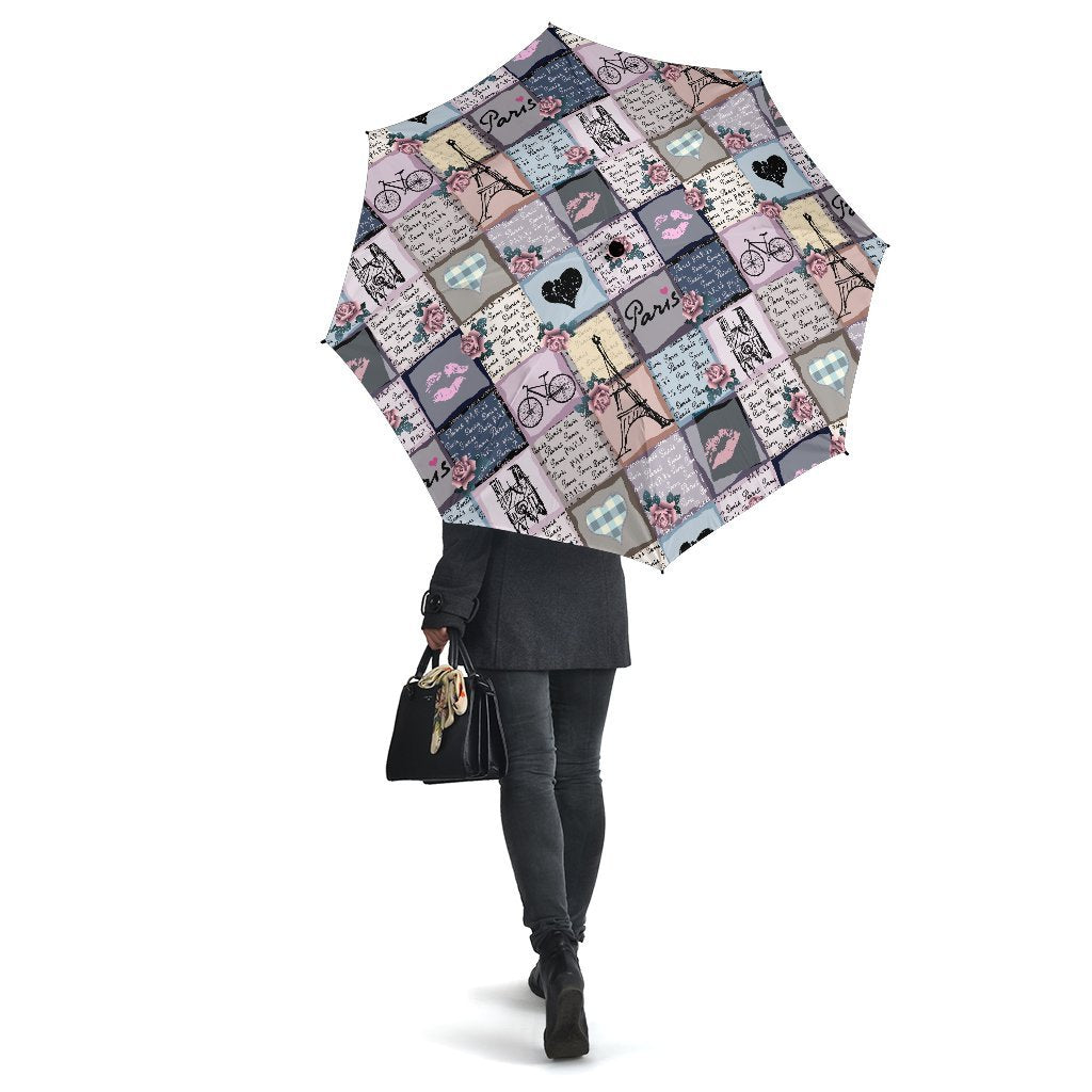 Paris Pattern Print Automatic Foldable Umbrella-grizzshop