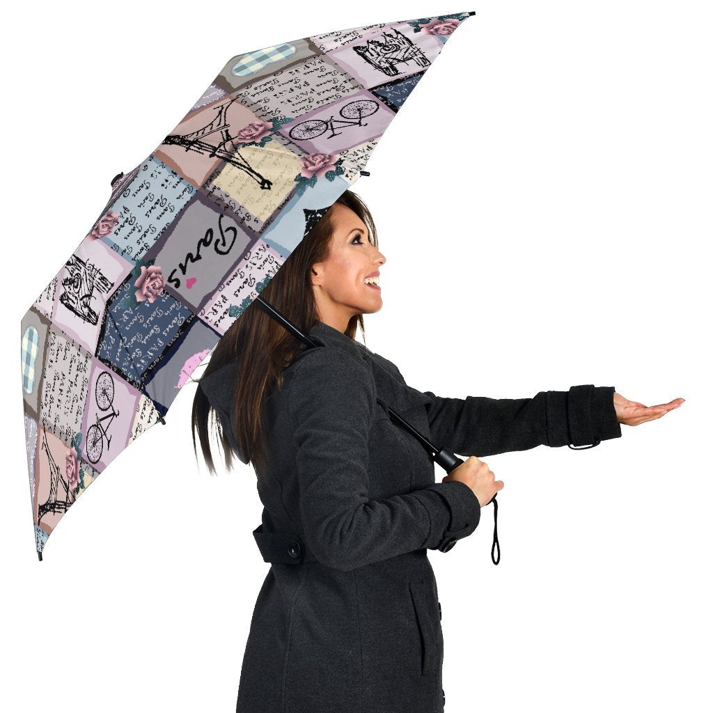 Paris Pattern Print Automatic Foldable Umbrella-grizzshop