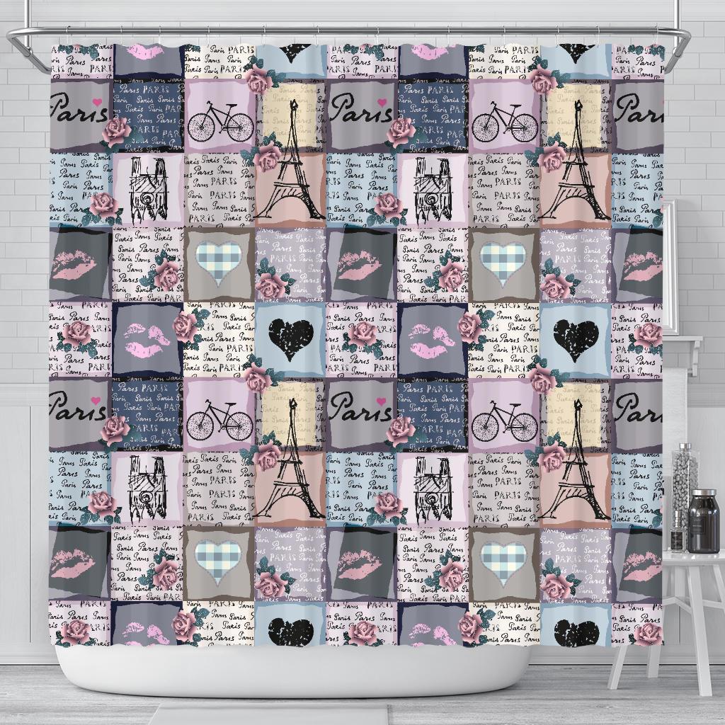 Paris Pattern Print Bathroom Shower Curtain-grizzshop