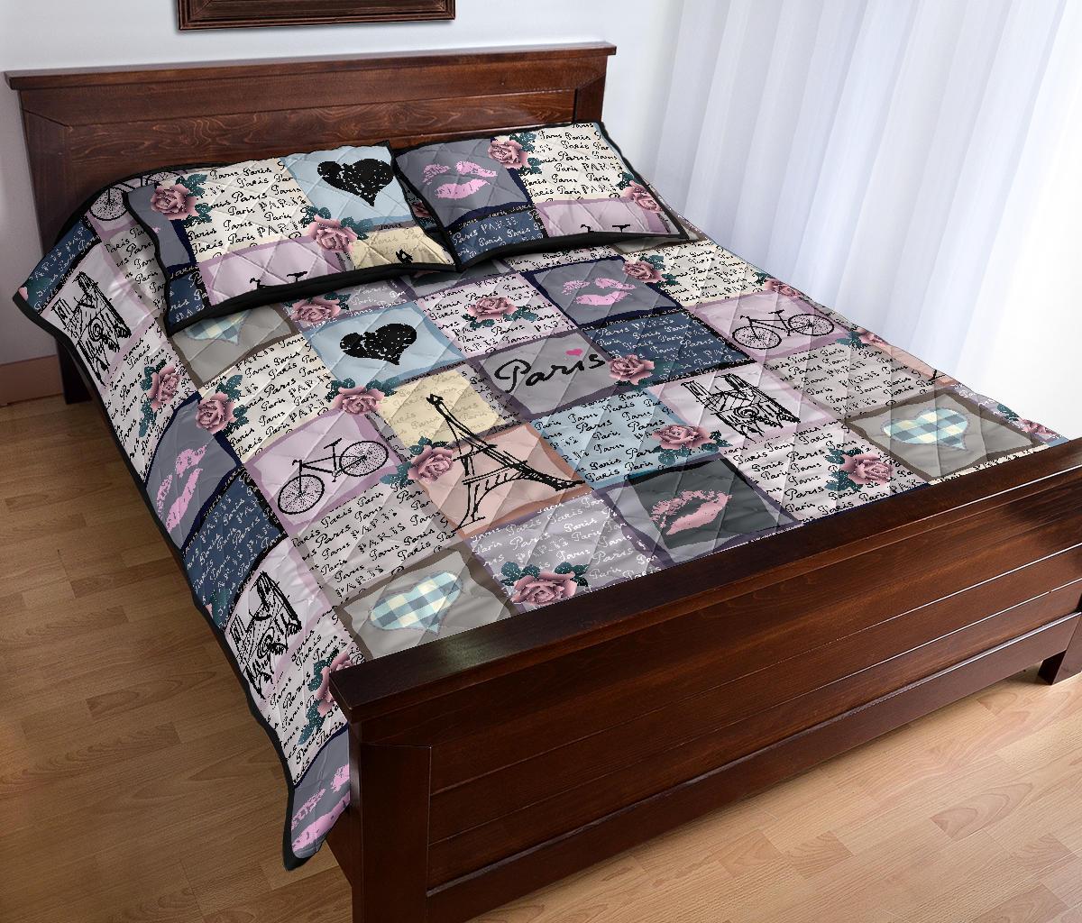 Paris Pattern Print Bed Set Quilt-grizzshop