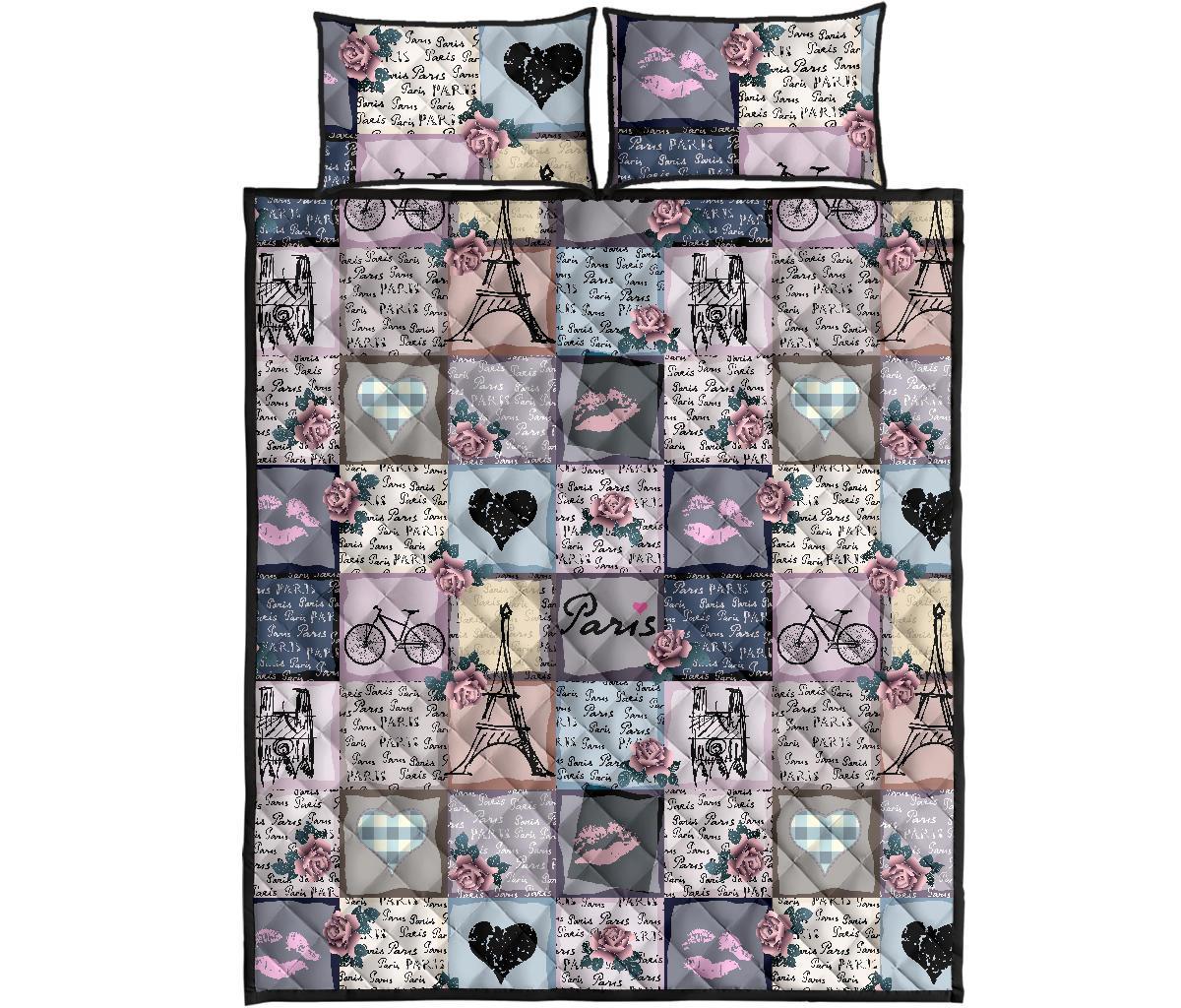 Paris Pattern Print Bed Set Quilt-grizzshop