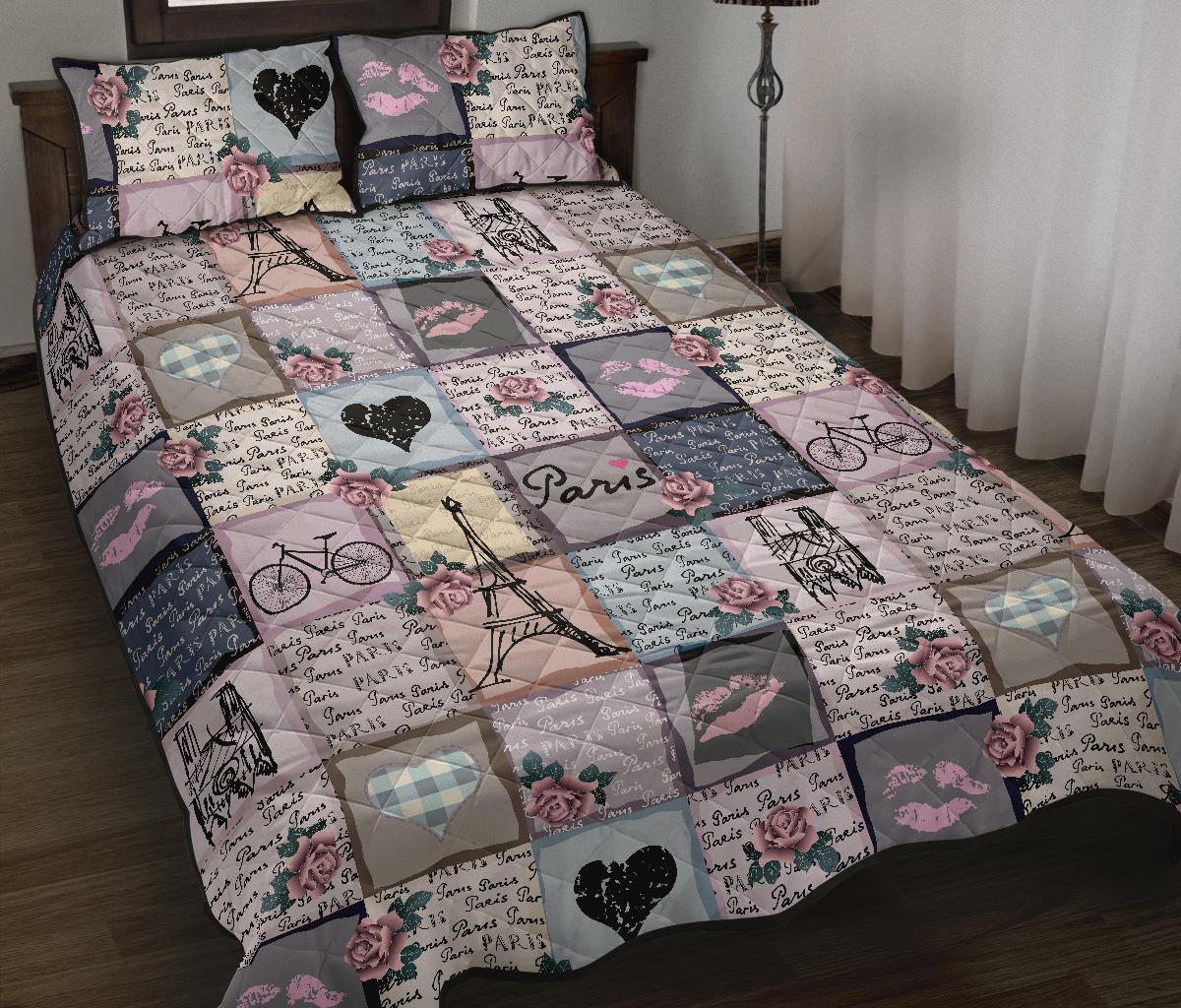 Paris Pattern Print Bed Set Quilt-grizzshop