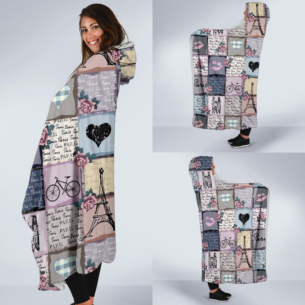 Paris Pattern Print Hooded Blanket-grizzshop