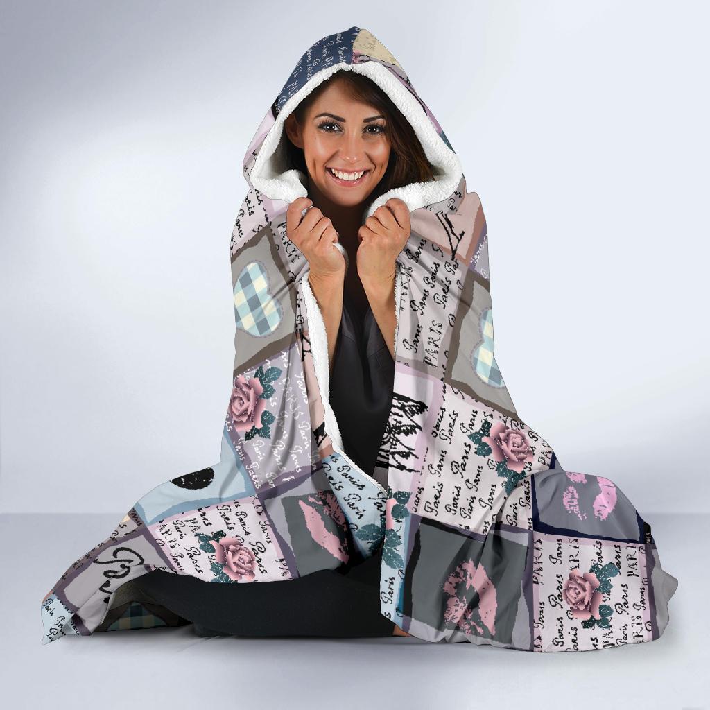 Paris Pattern Print Hooded Blanket-grizzshop