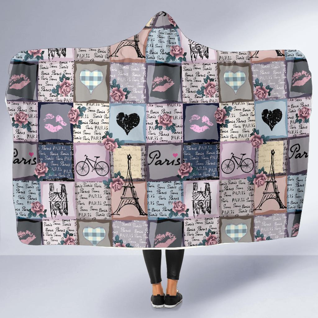 Paris Pattern Print Hooded Blanket-grizzshop