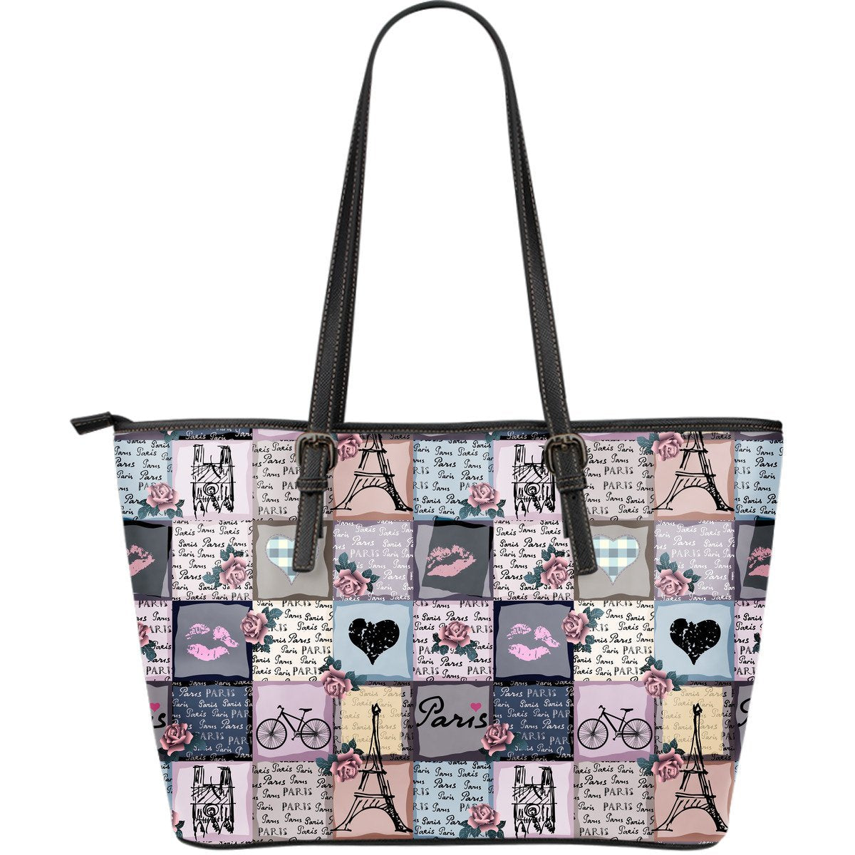 Paris Pattern Print Leather Tote Bag-grizzshop