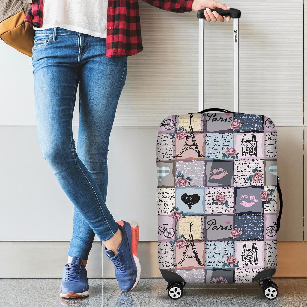 Paris Pattern Print Luggage Cover Protector-grizzshop