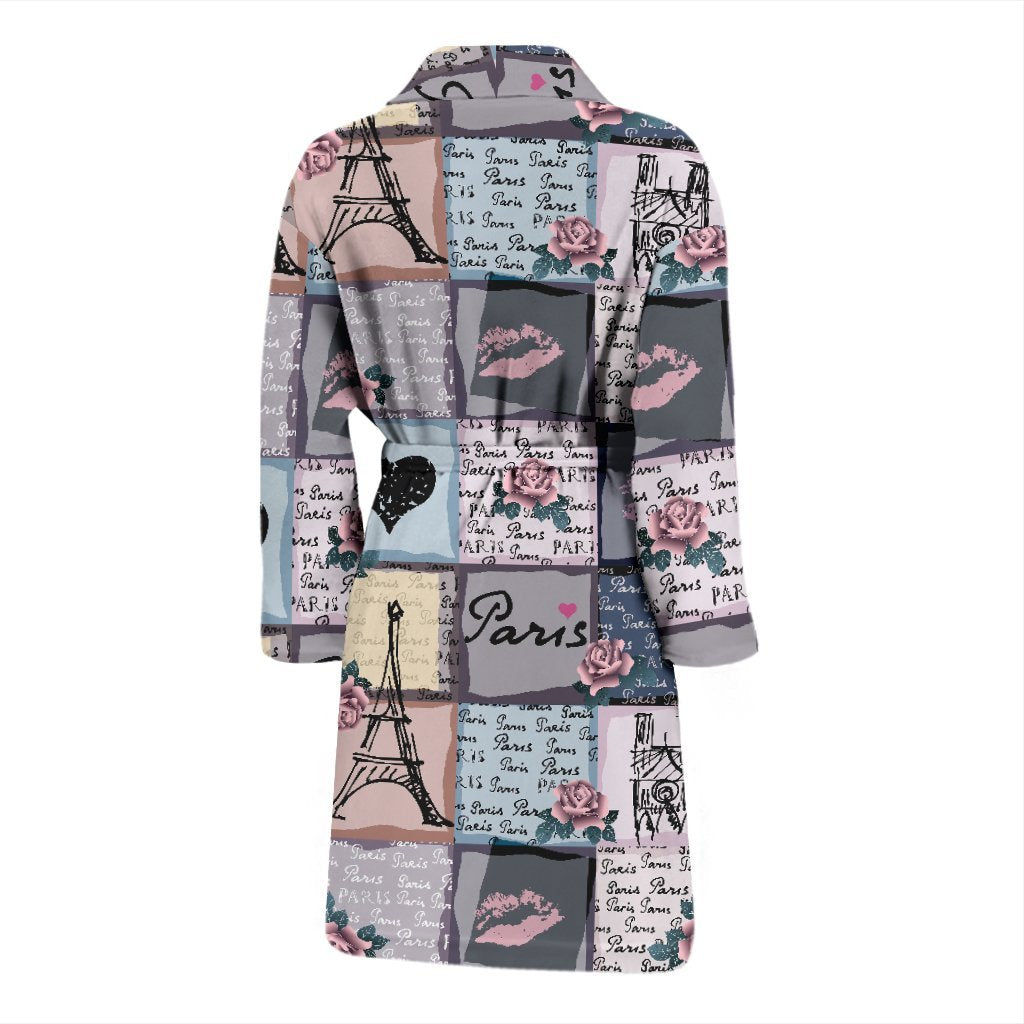 Paris Pattern Print Men Long Robe-grizzshop