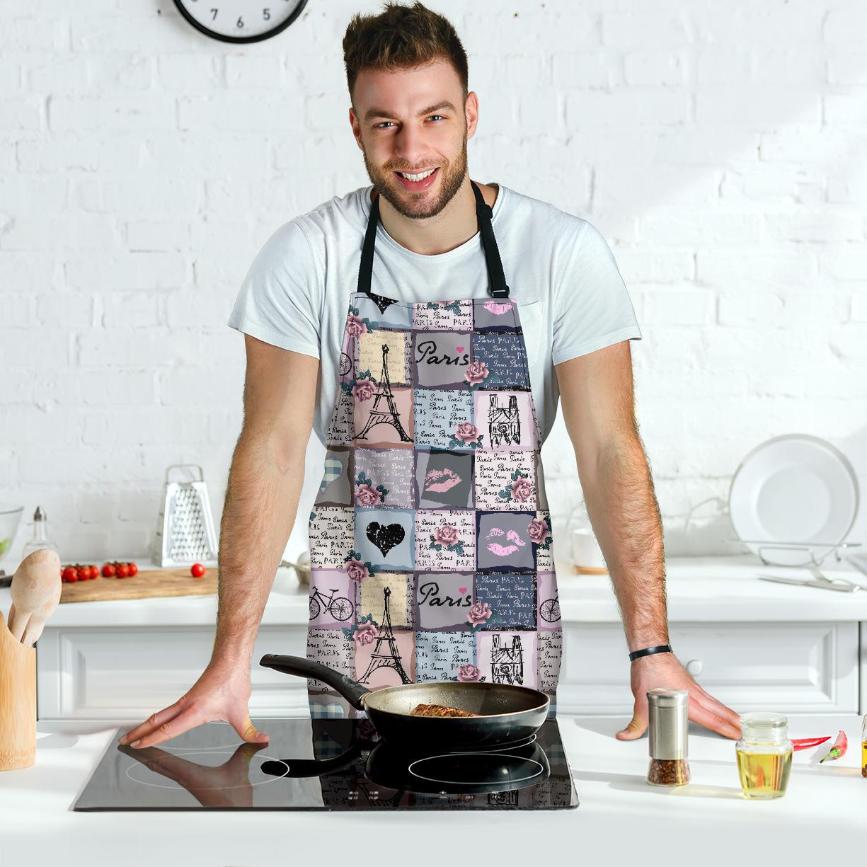 Paris Pattern Print Men's Apron-grizzshop