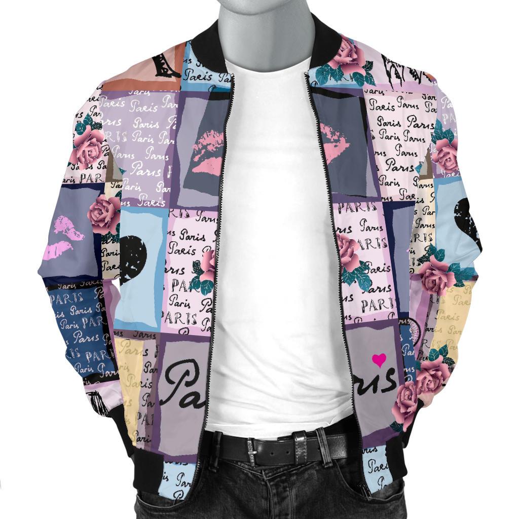 Paris Pattern Print Men's Bomber Jacket-grizzshop