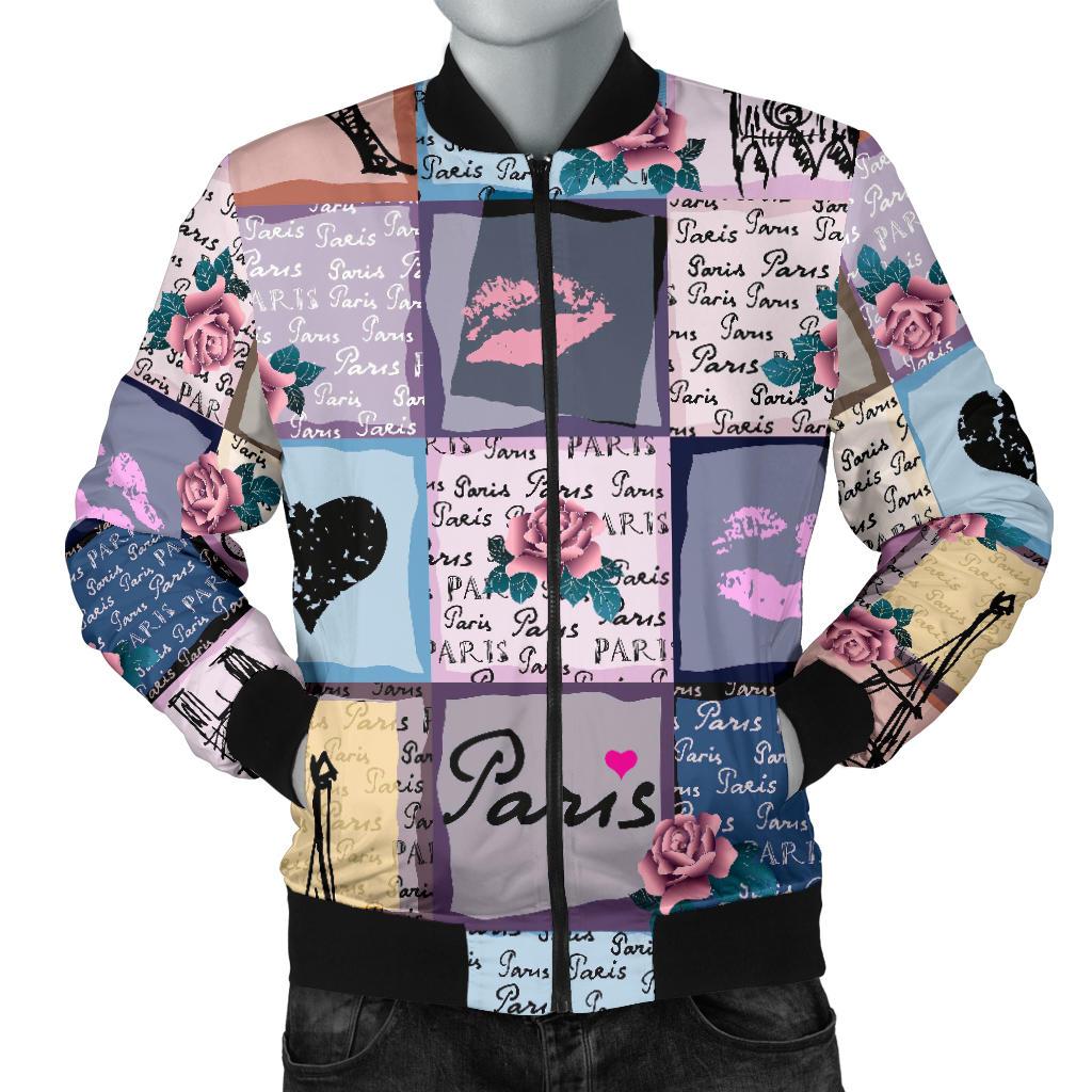 Paris Pattern Print Men's Bomber Jacket-grizzshop