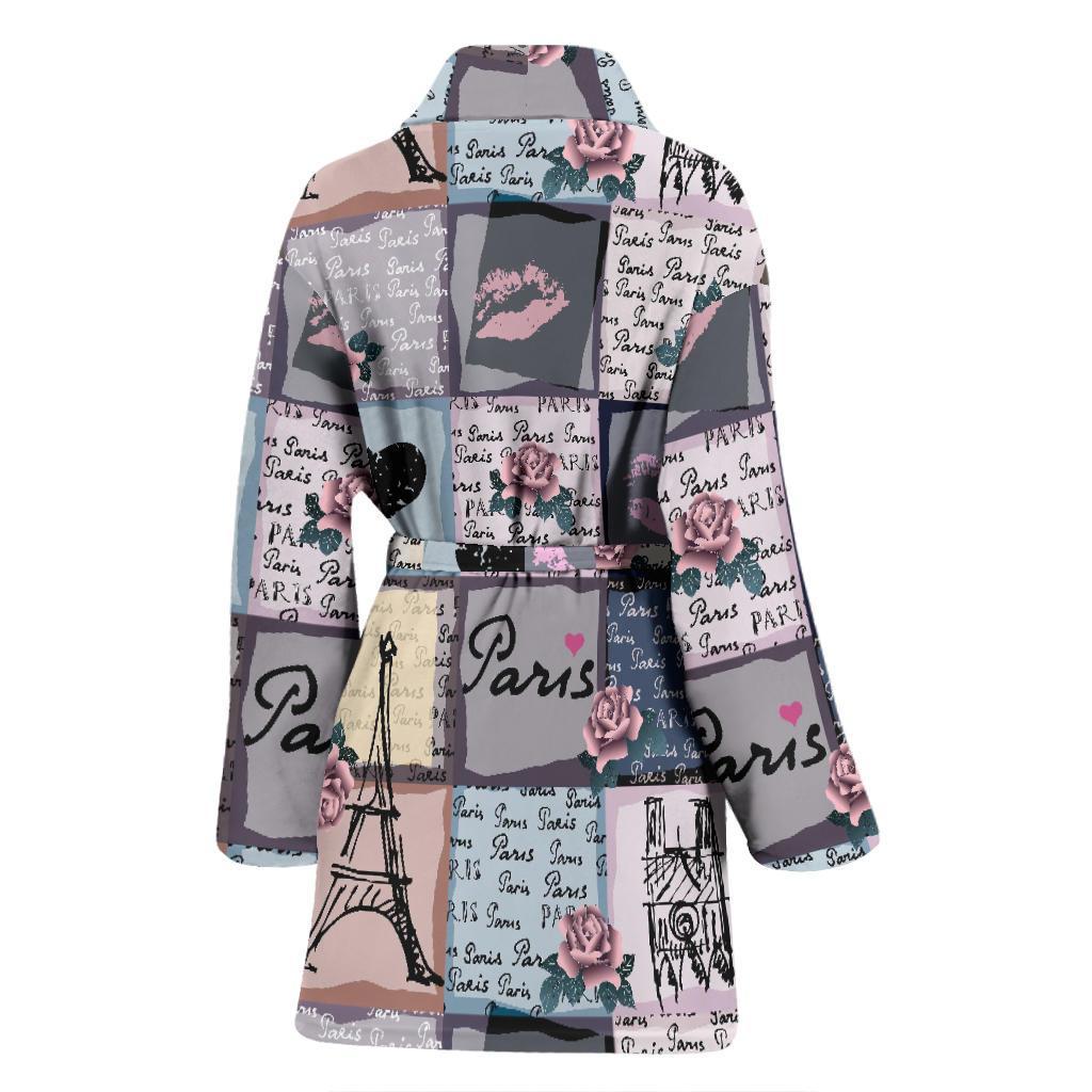 Paris Pattern Print Women Long Robe-grizzshop